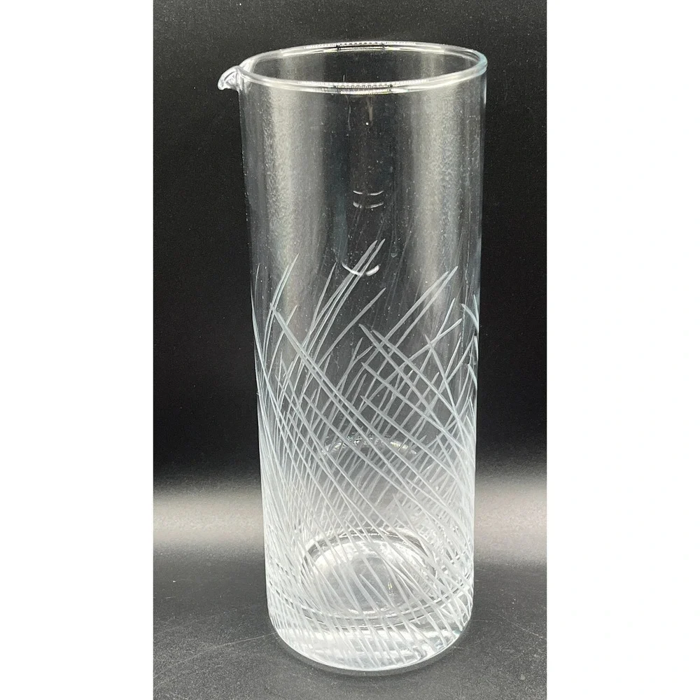Vtg Sea Grass Etched Clear Glass Mixing‎ Pitcher Cocktail Martini Barware 9.5